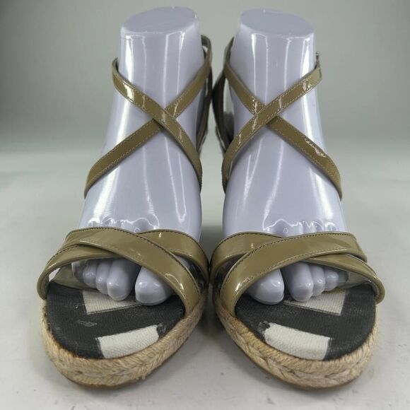 Burberry Nova Check Wedge Espadrilles US 8.5 Womens Beige Patent Strap Sandals - Picture 4 of 10